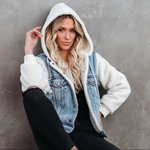 VICI Fuller Pocketed Hooded Denim Sherpa Jacket